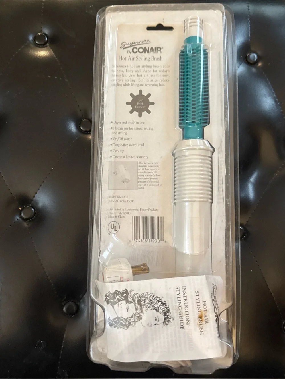 Vintage Deadstock supermax by conair Hot Air Styling Brush - Teal and White